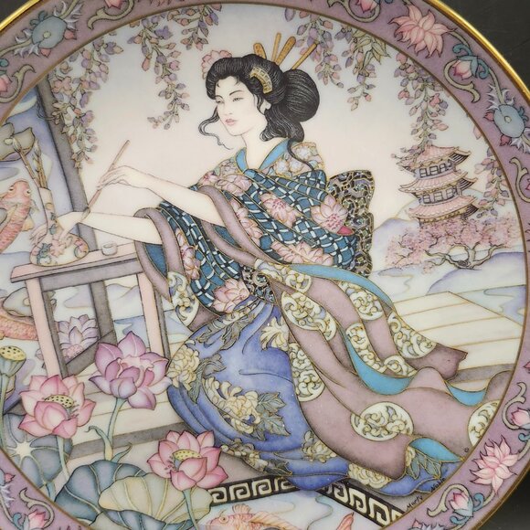 Lotus Blossom Maiden Franklin Mint Royal Doulton Bone China Plate Gold HA5082 - Picture 2 of 5